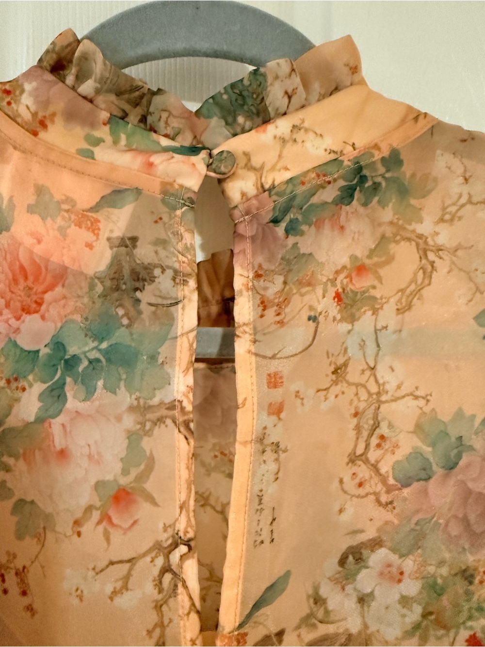 Selkie Peach Floral Organza Puff-Sleeve Mini Dress - Picture 3 of 11